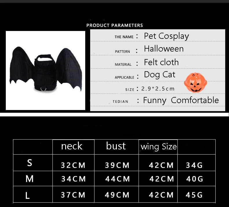 2020 New Halloween Pet Dog Costumes Clothing Black Bat Wings Pet Gift Dress Vampire Black Cute Fancy Halloween Pet Costumes