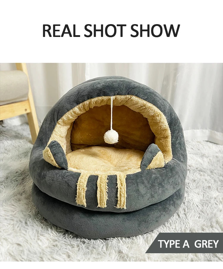 Deep sleep Warm comfort cozy cave beds in winter cat bed little mat basket Long Plush cat's house products pets dog tent Indoor