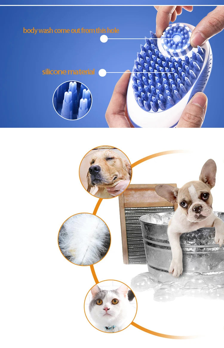 Pet Dog Cat Bath Brush 2-in-1 Pet SPA Massage Comb Soft Silicone Pet Shower Hair Grooming Cmob Dog Cleaning Tool Pet Supplies