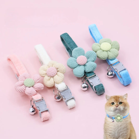 Cute Knitting Flower Bell Collar Adjustable Cat Necklace Pet Collar Traction Safety Buckle Necklace Small Dog Dog Supplies