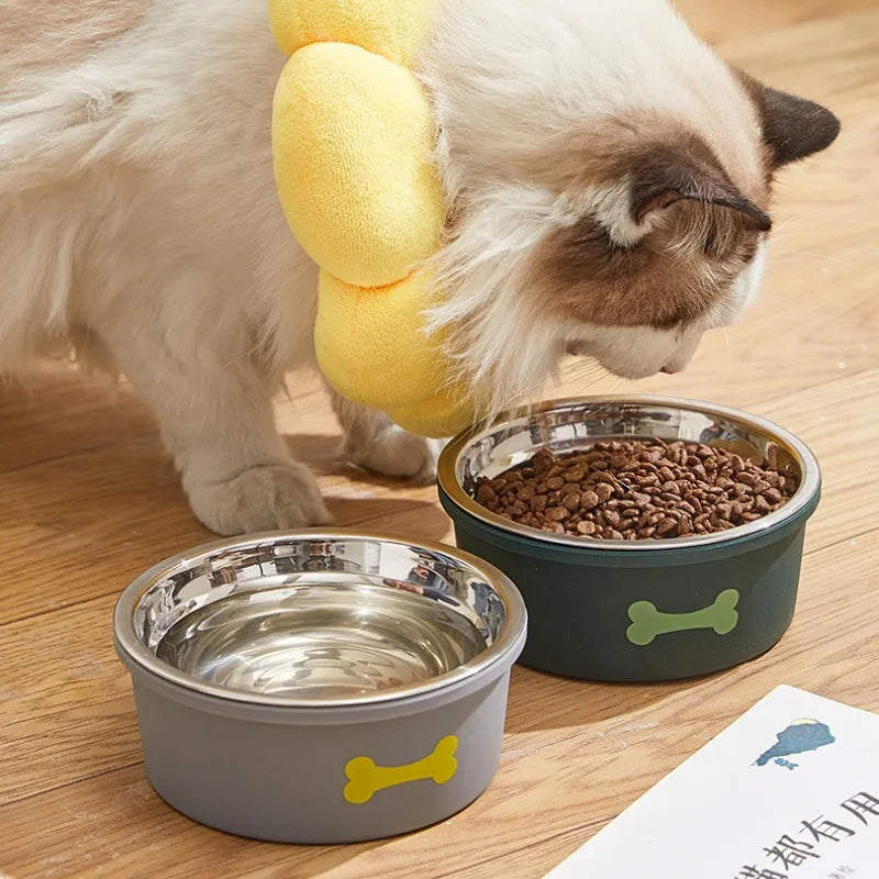 Cute Bone Silicone Non-slip Bowl Small Dog Cat Feed Water Feed Stainless Steel Bowl Creative Detachable Pet Feeding Supplies