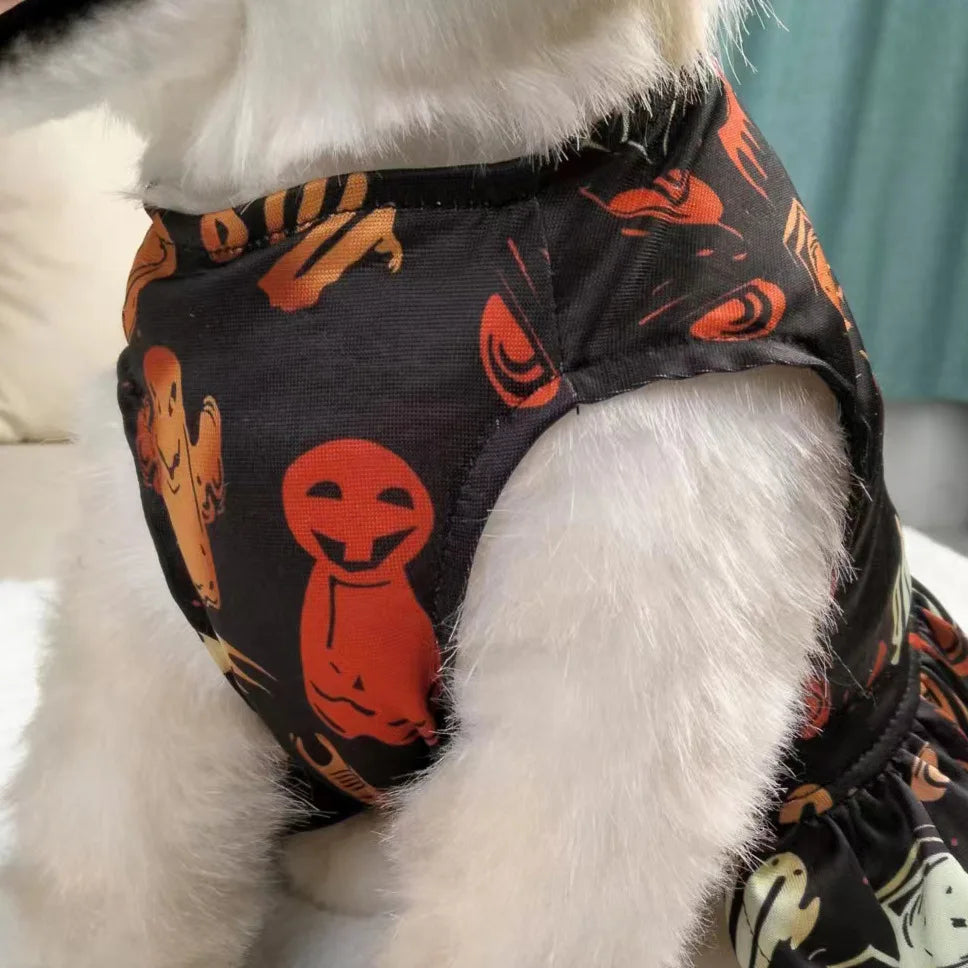 Funny Halloween small Dog Clothes Pet Dress Pumpkin Print Dress Chihuahua Yorkie Mesh Dress Pet Party Clothing Cat Dog Costume