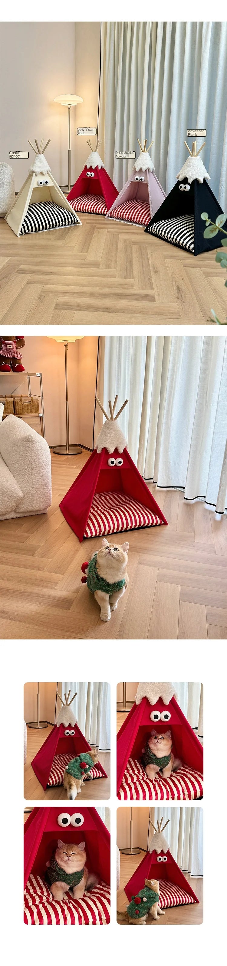 Four Season Tents, Autumn and Winter Cat Beds, Universal Semi Enclosed, Removable and Washable, Christmas Cat Beds, Dog Beds