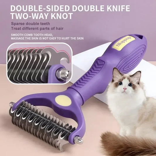 Dog Grooming Comb Pet Deshedding Brush Double-Sided Undercoat Rake for Dog Cat Shedding Comb Dematting Tool for Grooming