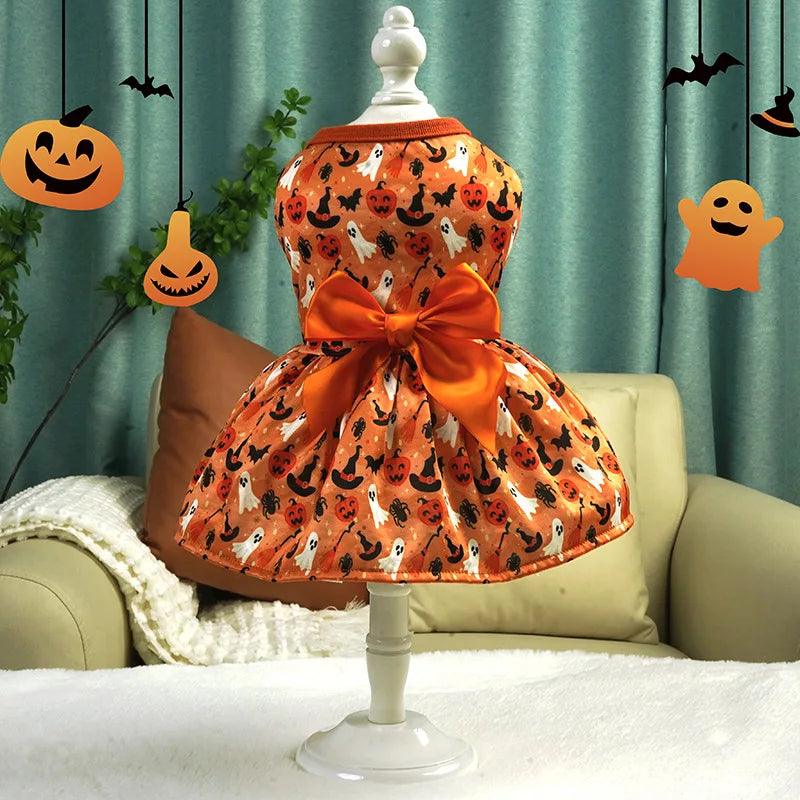 Halloween Dog pumpkin Clothes Chihuahua Yorkie Dress Funny Pet Clothing Dress Dog Costume Apparel Small Dogs Pet Supplies