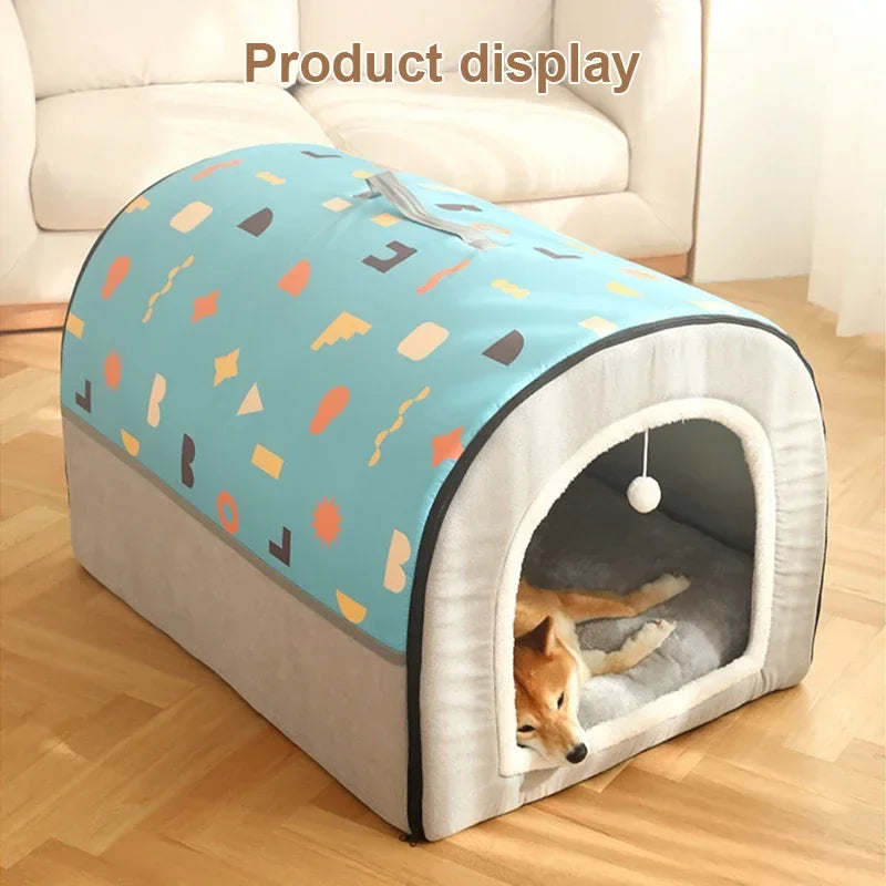 Warm Winter Cat Dog Bed Mat Deep Sleep Tent Cozy Geometric House Nest Removable Washable for Medium Large Dogs Pet Supplies