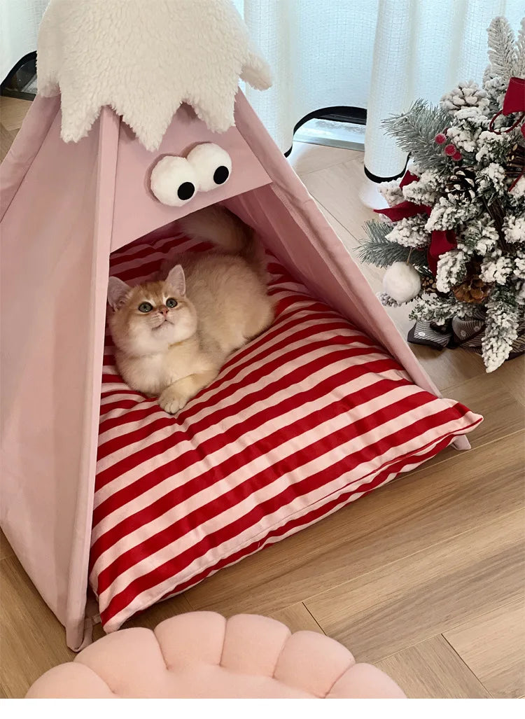 Four Season Tents, Autumn and Winter Cat Beds, Universal Semi Enclosed, Removable and Washable, Christmas Cat Beds, Dog Beds