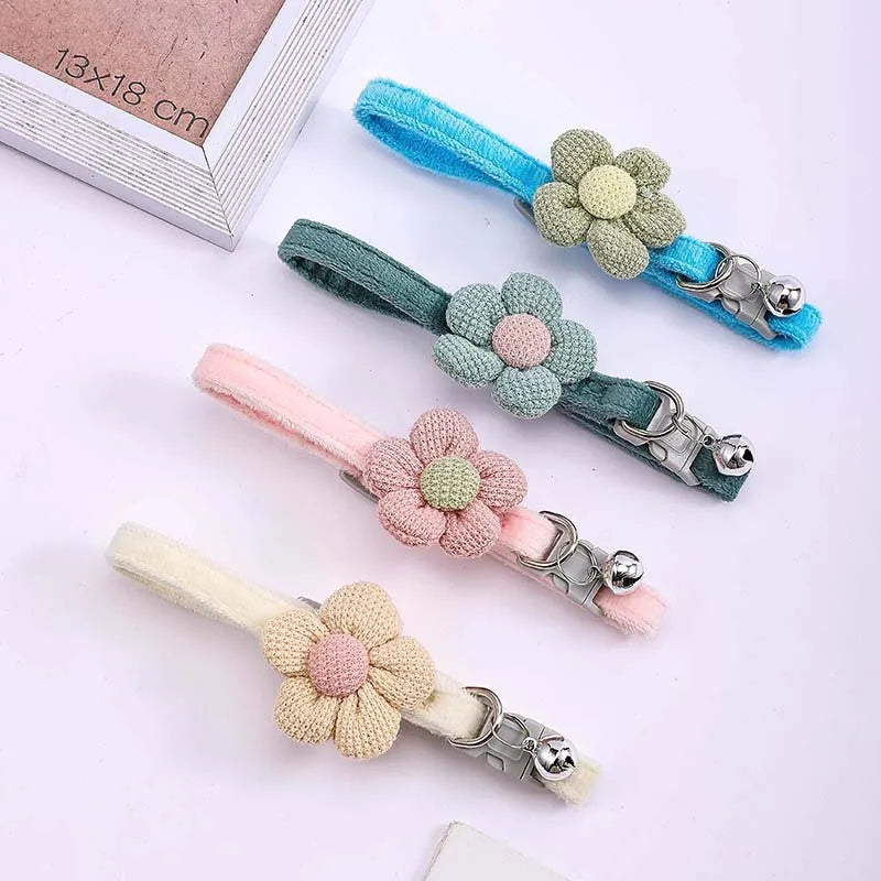 Cute Knitting Flower Bell Collar Adjustable Cat Necklace Pet Collar Traction Safety Buckle Necklace Small Dog Dog Supplies