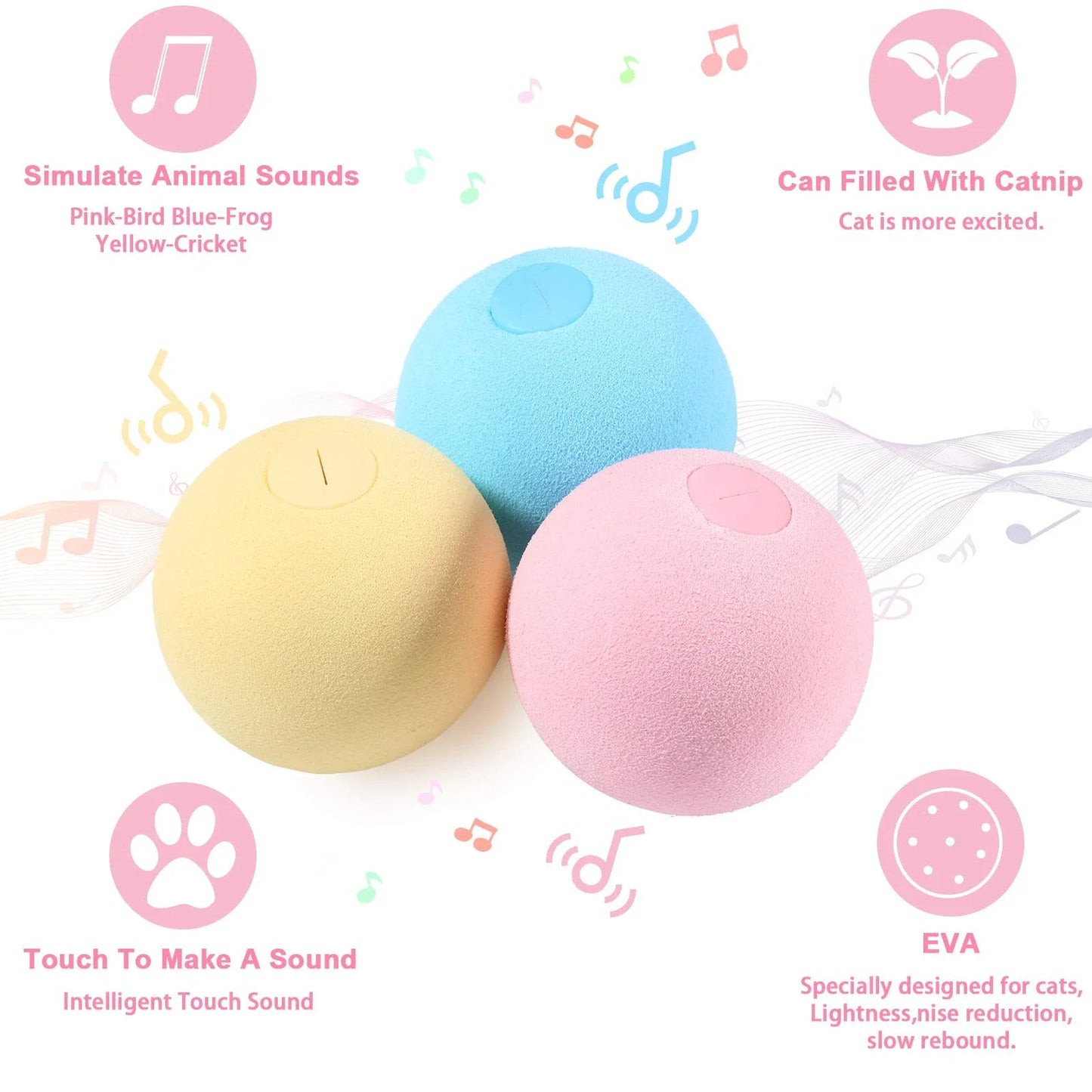 Interactive Ball Smart Cat Toys Plush Electric Catnip Training Toy Kitten Touch Sounding Pet Product Squeak Toy Ball