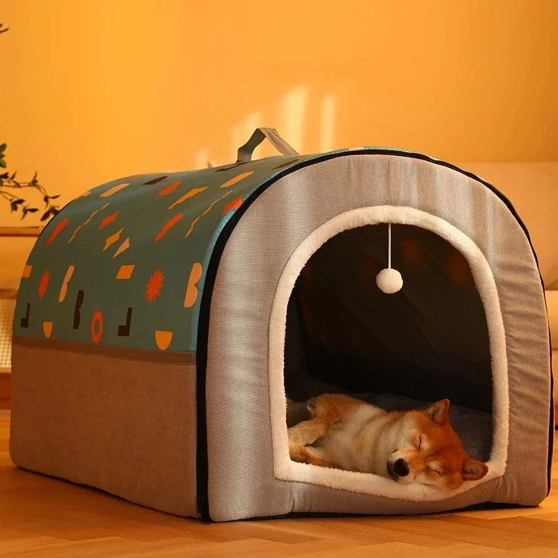 Warm Winter Cat Dog Bed Mat Deep Sleep Tent Cozy Geometric House Nest Removable Washable for Medium Large Dogs Pet Supplies