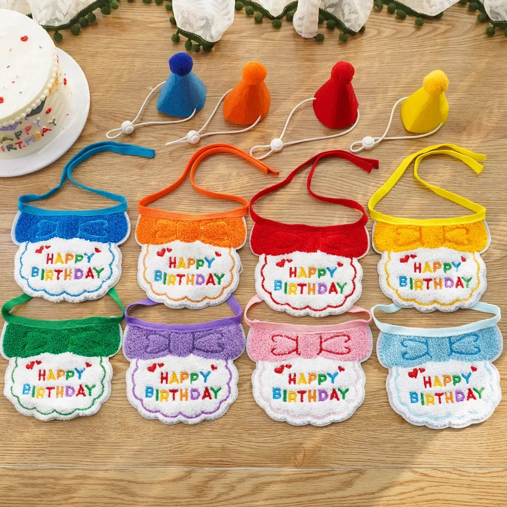 Pet Birthday Party Hat Bib Dogs Cat Dress Up Caps Bib Cat Saliva Towel Funny Photography Props Gift Cute Pet Costume Decoration