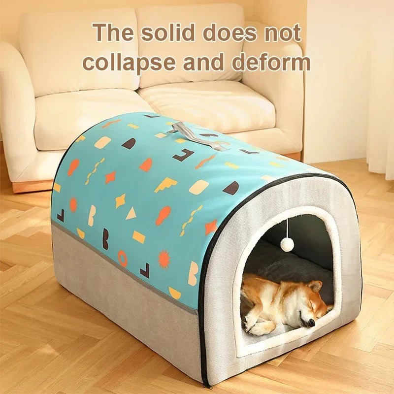 Warm Winter Cat Dog Bed Mat Deep Sleep Tent Cozy Geometric House Nest Removable Washable for Medium Large Dogs Pet Supplies