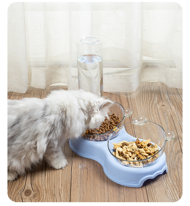 Pet Cat Bowl Automatic Feeder 3-in-1 Dog Cat Food Bowl With Water Fountain Double Bowl Drinking Raised Stand Dish Bowls For Cats