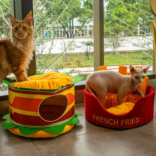 Cat Bed Warm Pet Basket Kitten Lounger Cushion Cat House Tent Very Soft Small Dog Mat Bag For Washable Cave Hamburger Cats Beds