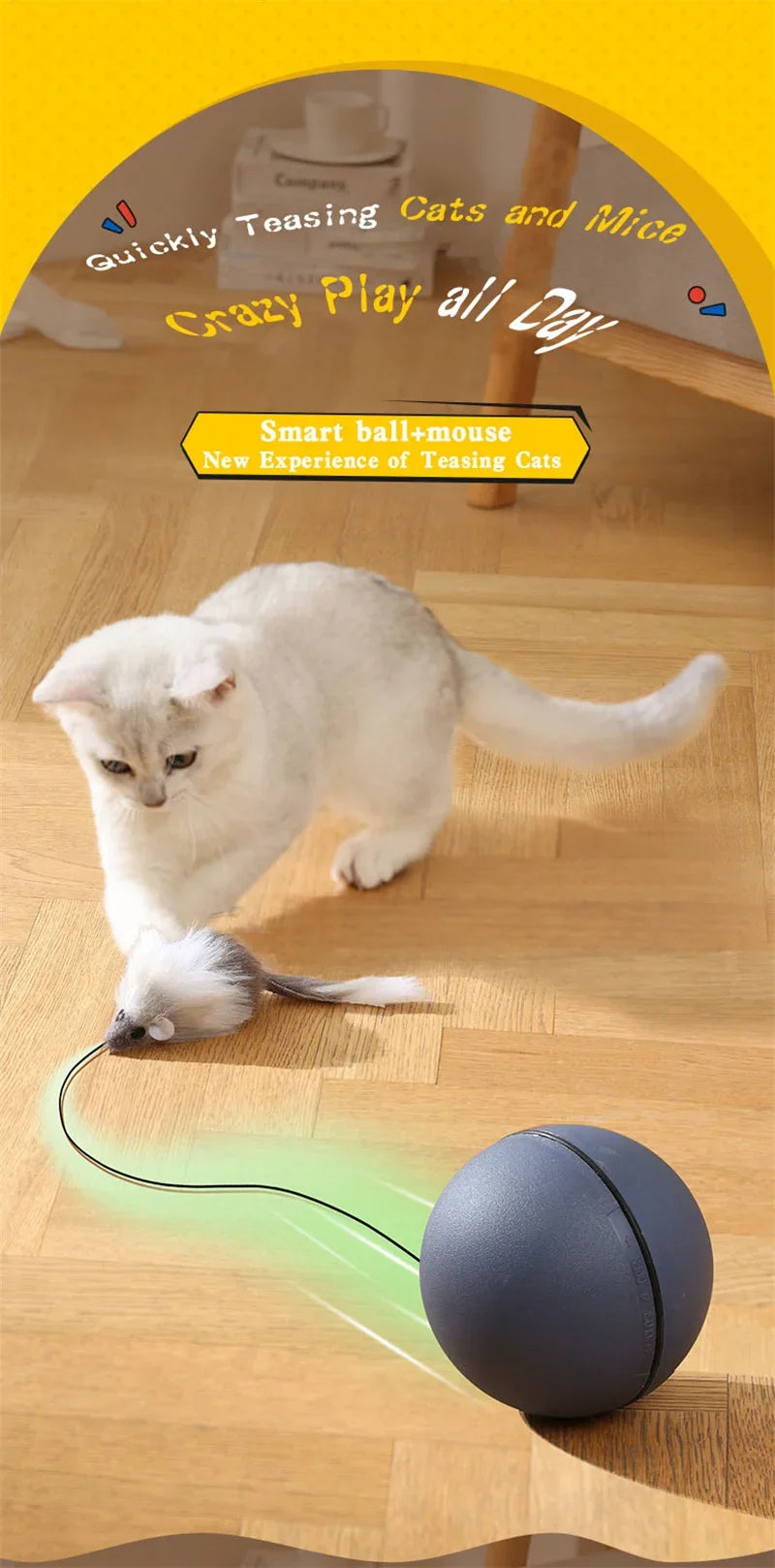 Cat Toys Mouse Teaser Ball Fun Moving Toy for Pet Cat Dog Electric Teaser Ball Automatic Intelligent Rolling Ball