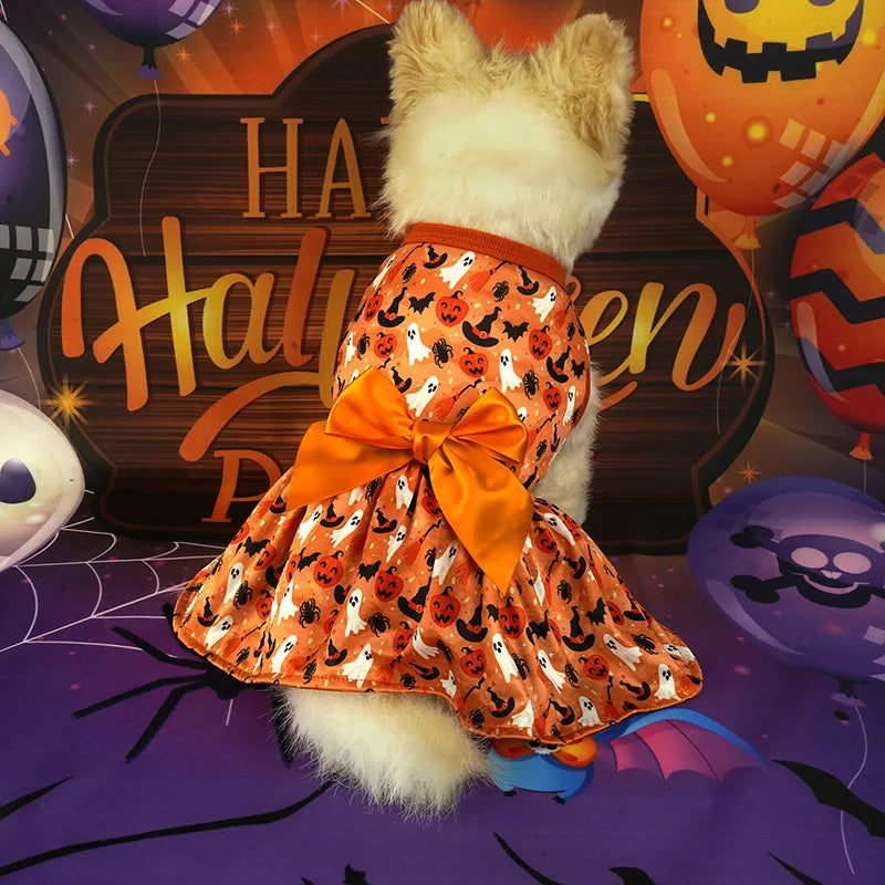 Halloween Dog pumpkin Clothes Chihuahua Yorkie Dress Funny Pet Clothing Dress Dog Costume Apparel Small Dogs Pet Supplies