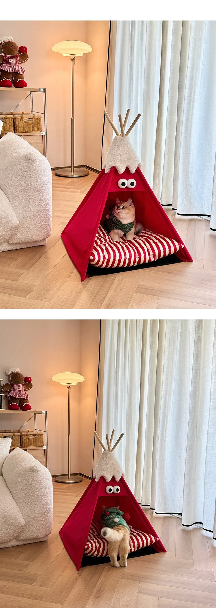 Four Season Tents, Autumn and Winter Cat Beds, Universal Semi Enclosed, Removable and Washable, Christmas Cat Beds, Dog Beds