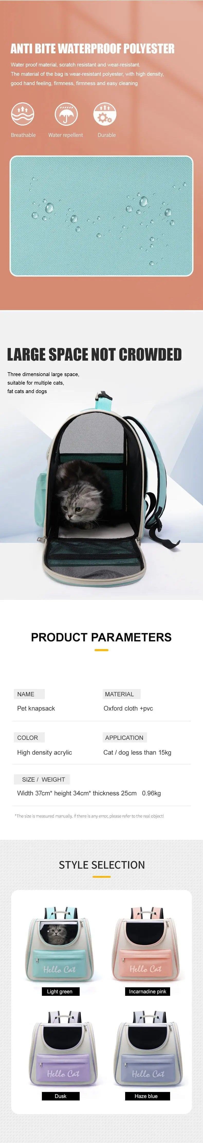 0-7.5kg Cat Outdoor Carrier Bag Breathable Portable Cat Backpack Travel Transparent Bag For Cats Dogs Carrying Pet Supplies