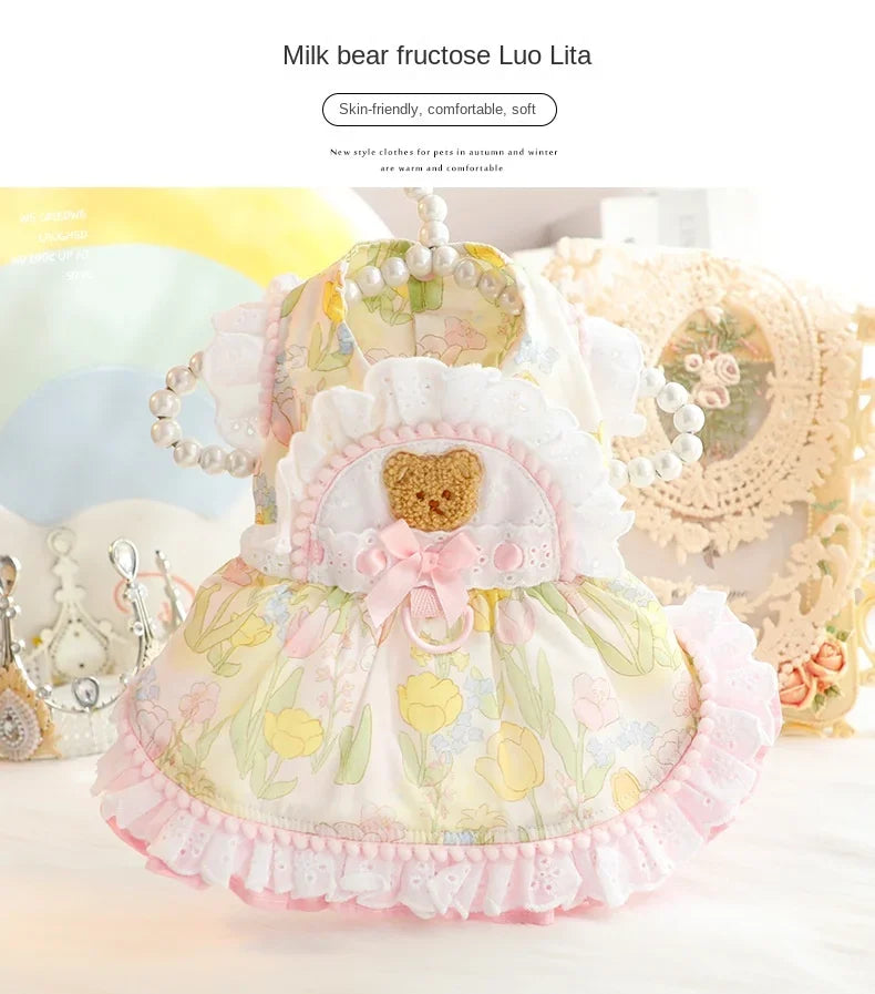 New Dog Clothes Spring/Summer Thin Cat Hair Resistant Princess Dress Milk Bear Fructose Lolita Small Dog Teddy Pet