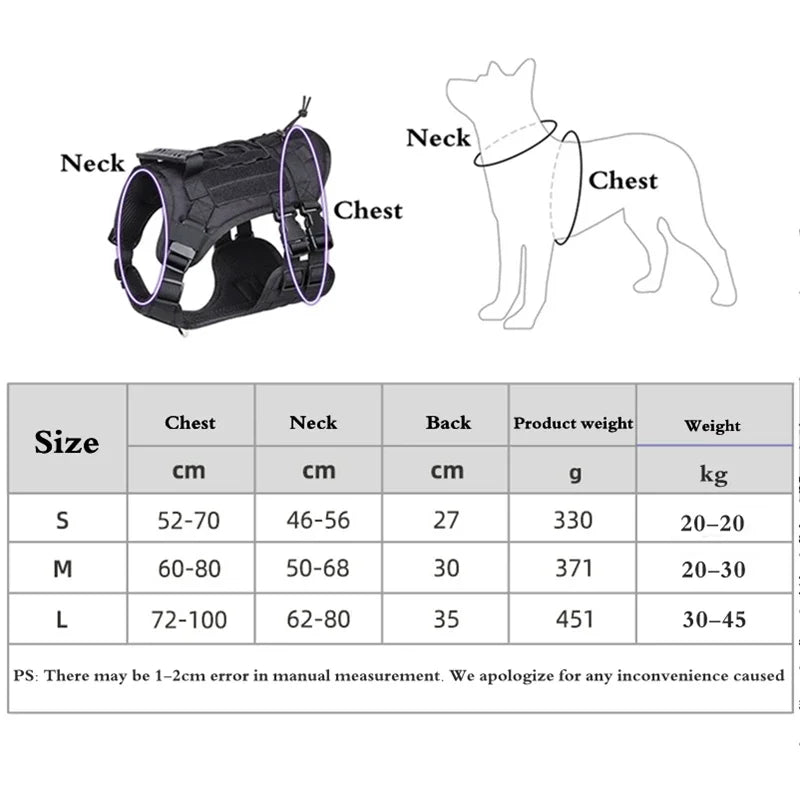 Large Dog Tactical Chest Strap Retractable Big Dogs Harness Collar for Dogs Tactical Pitbull Clothes Chest for Dog Accessories