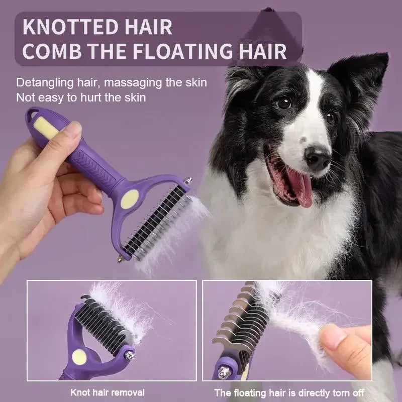 Dog Grooming Comb Pet Deshedding Brush Double-Sided Undercoat Rake for Dog Cat Shedding Comb Dematting Tool for Grooming