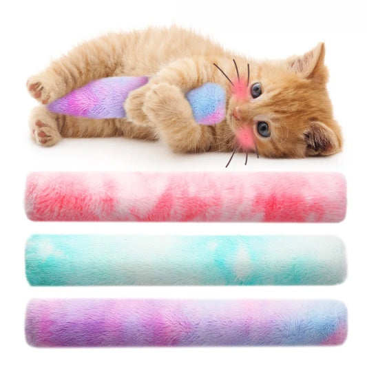 Colorful Plush Pet Cat Toy Pillow Sounding Kitten Playing Chew Scratch Catch Toy Catnip Interactive Toy for Cats Long 35cm