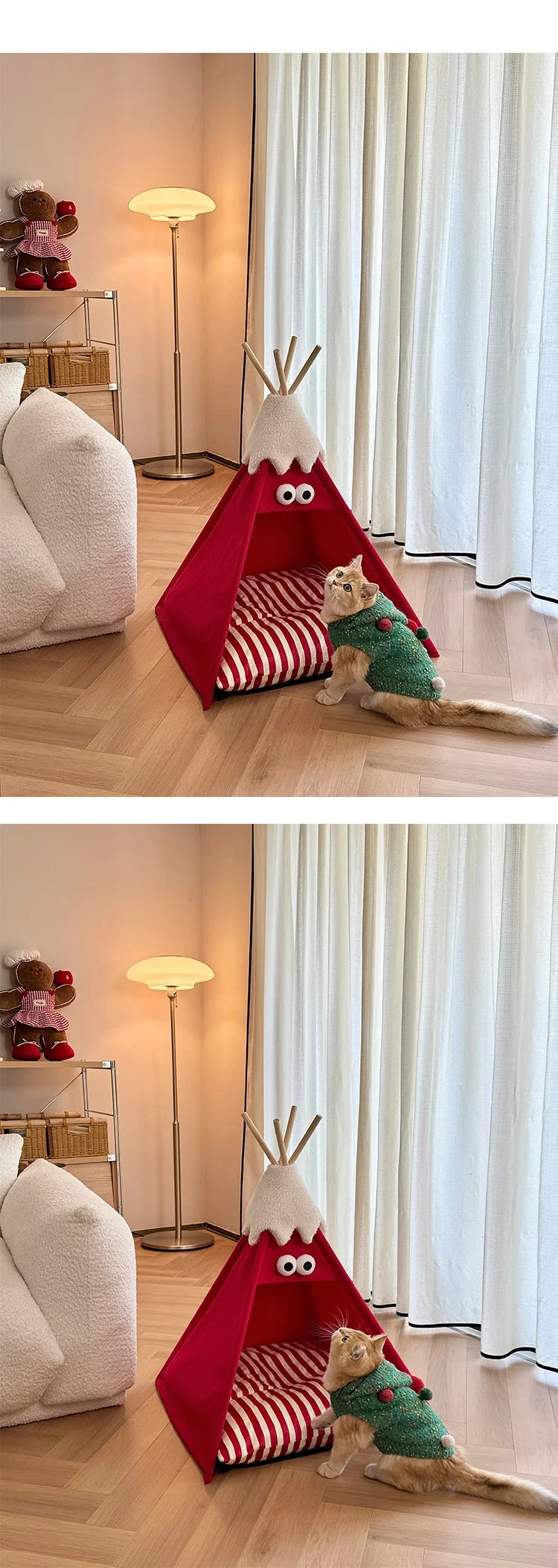 Four Season Tents, Autumn and Winter Cat Beds, Universal Semi Enclosed, Removable and Washable, Christmas Cat Beds, Dog Beds