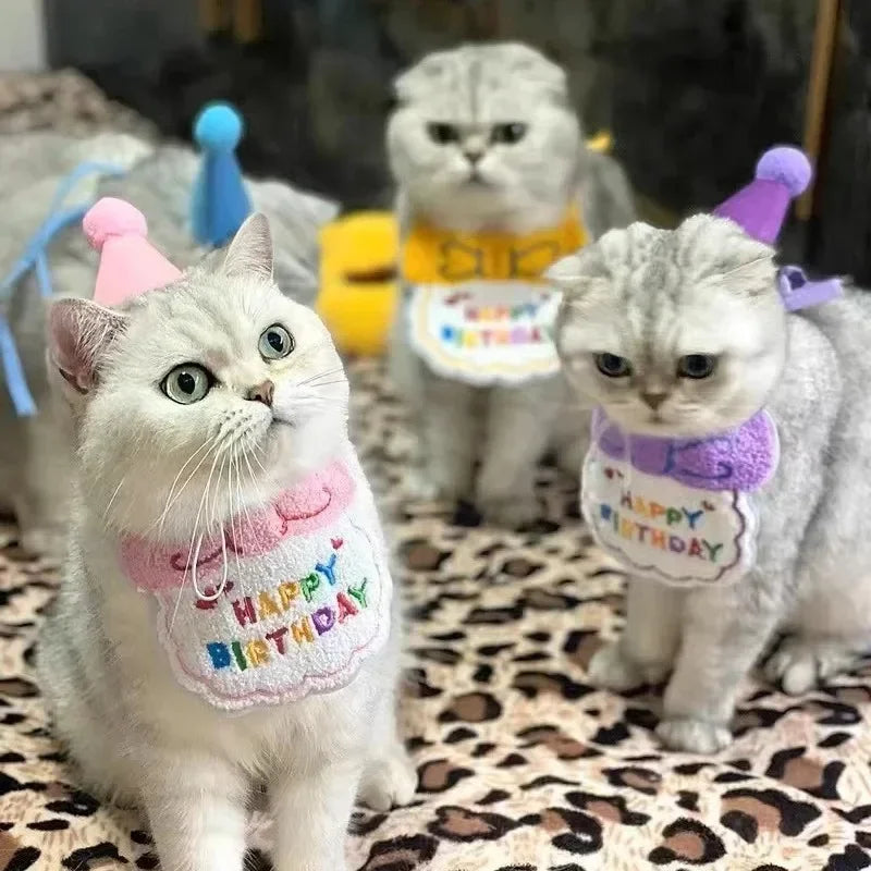 Pet Birthday Party Hat Bib Dogs Cat Dress Up Caps Bib Cat Saliva Towel Funny Photography Props Gift Cute Pet Costume Decoration