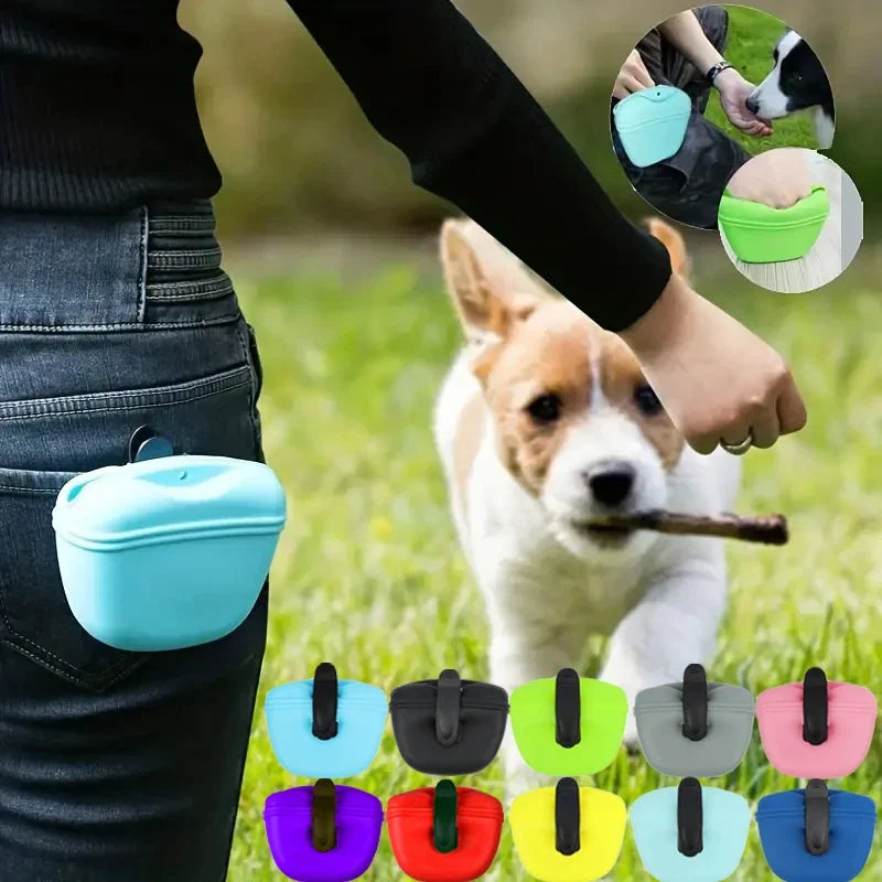 Silicone Pet Dog Training Waist Bag Portable Food Reward Storage Bag Puppy Treat Pouch with Magnetic Clip Pet Outing Supplies