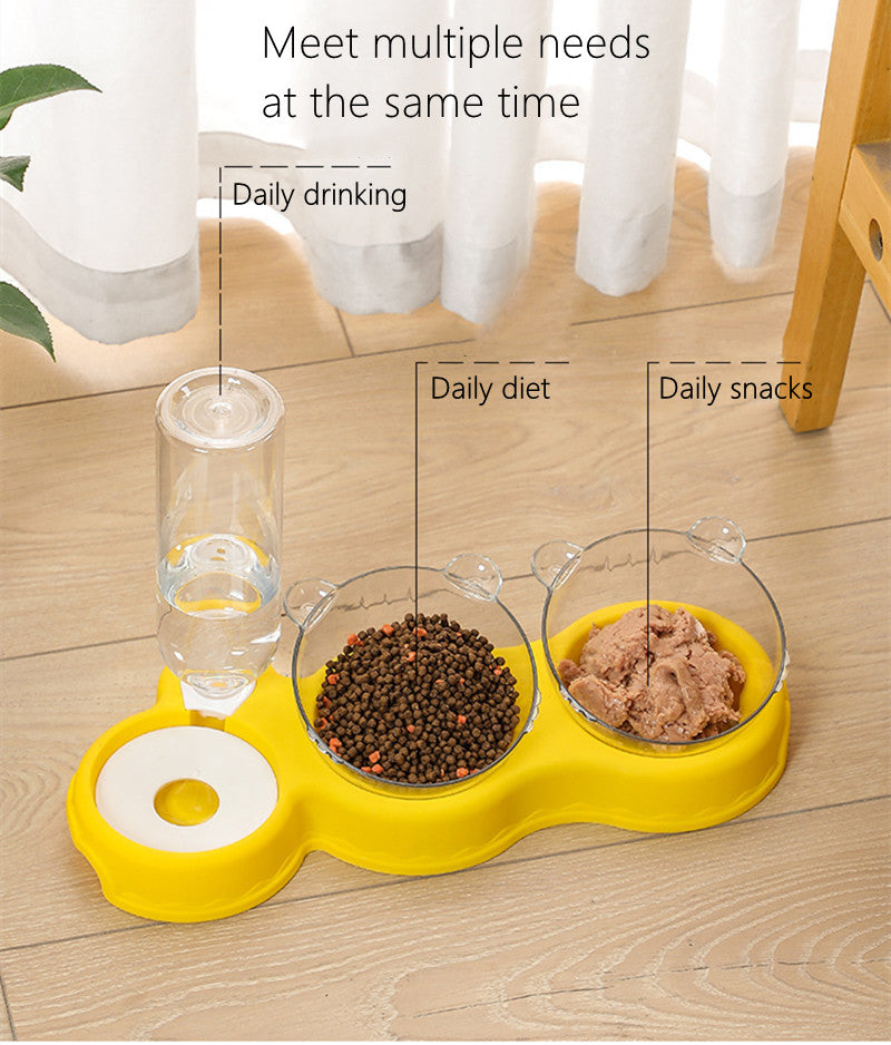 Pet Cat Bowl Automatic Feeder 3-in-1 Dog Cat Food Bowl With Water Fountain Double Bowl Drinking Raised Stand Dish Bowls For Cats