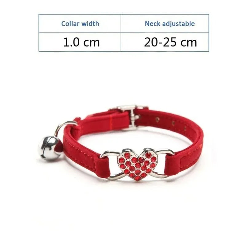 Heart Charm and Bell Cat Collar Safety Elastic Adjustable with Soft Velvet Material 8 Colors Pet Product Small Dog Collar