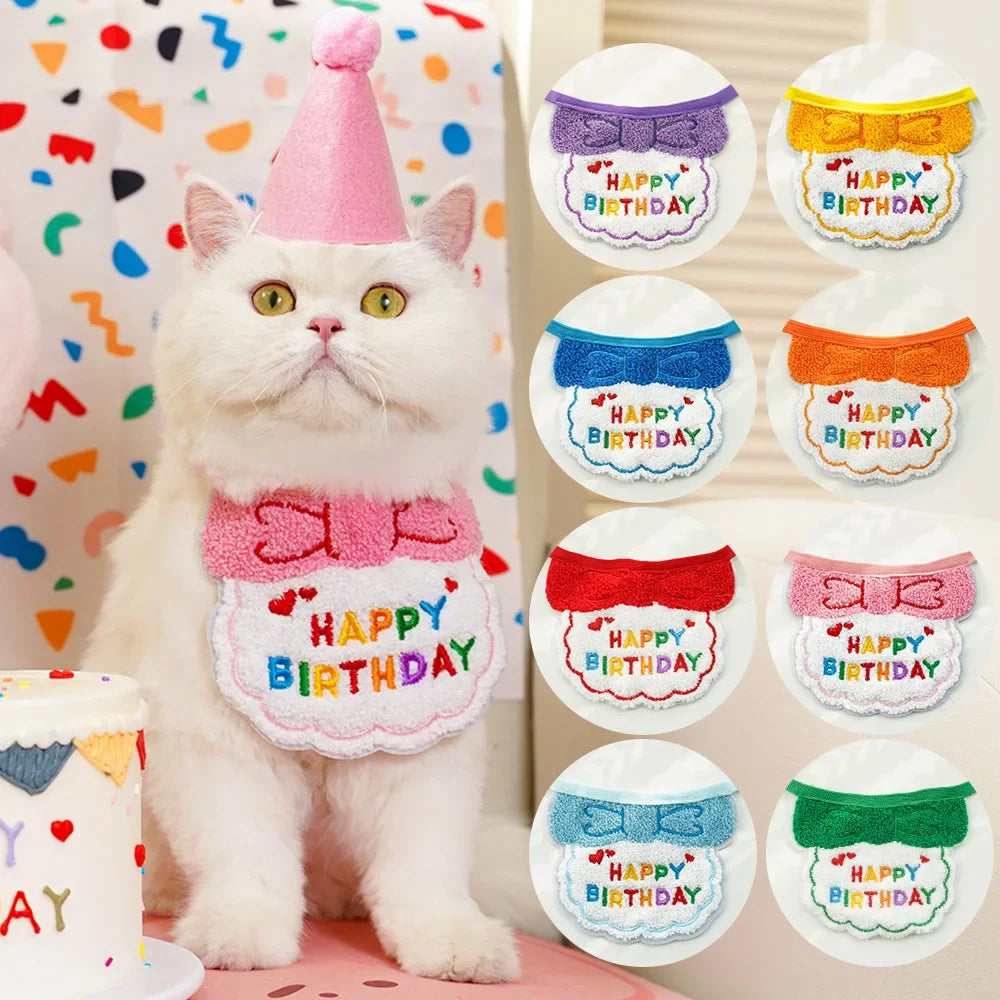 Pet Birthday Party Hat Bib Dogs Cat Dress Up Caps Bib Cat Saliva Towel Funny Photography Props Gift Cute Pet Costume Decoration