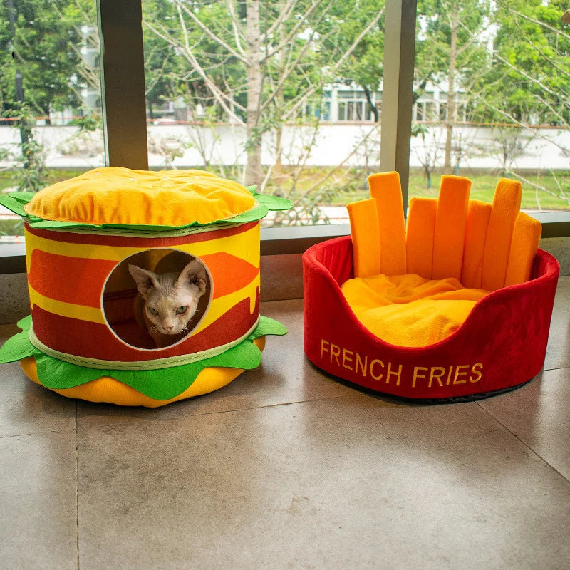 Cat Bed Warm Pet Basket Kitten Lounger Cushion Cat House Tent Very Soft Small Dog Mat Bag For Washable Cave Hamburger Cats Beds