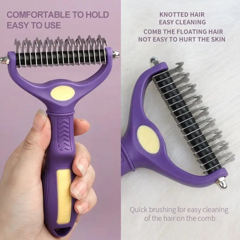 Dog Grooming Comb Pet Deshedding Brush Double-Sided Undercoat Rake for Dog Cat Shedding Comb Dematting Tool for Grooming